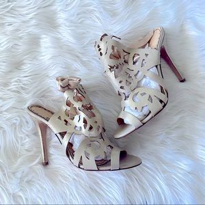 Marchesa Gold Bronze Eyelet Detailed Open Toe Heels 37 US 7